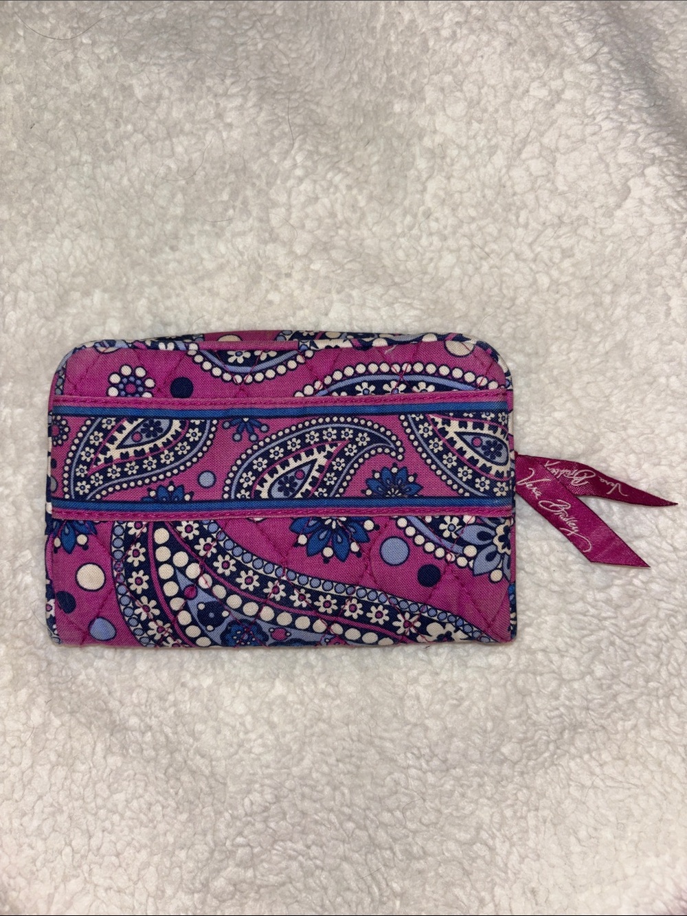 Vera Bradley Pink and Navy Paisley Quilted Zip Wallet